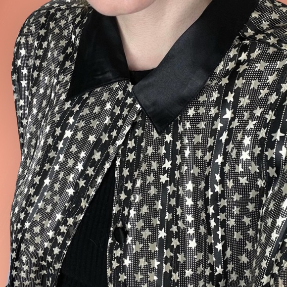 80s 90s Y2K Bohemian Witchy Black and White Stars Button Up Womens Size x large - Picture 9 of 11